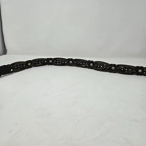 Fossil Braided Woven Black Leather Belt With Silver Accents & Western Buckle Des - Picture 6 of 6